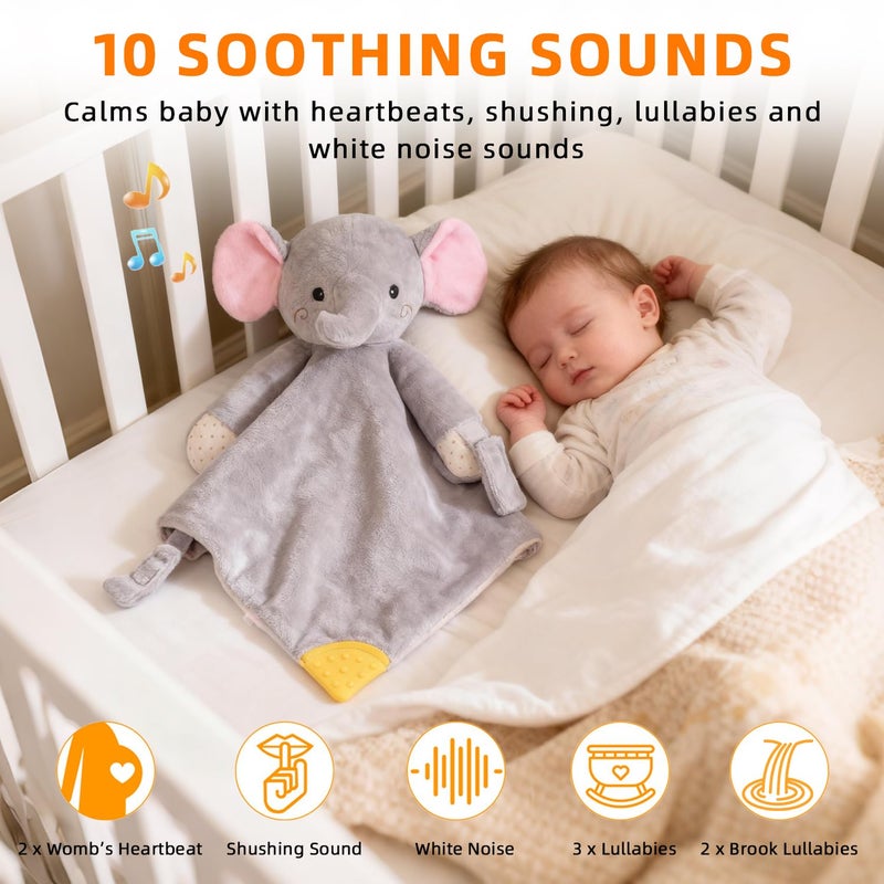 BEREST Elephant Baby Lovey Rechargeable Sleep Soother with 10 White Noises (Heartbeat, Shushing & Lullabies) & Cry Sensor|Timer|Recording|Plush Blanket Comforter Gift for Newborns|Infants|Boys & Girls - Image 2